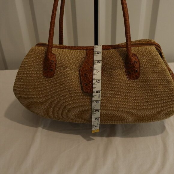 Eric Javits Women's Straw Rafia Shoulder Bag East West Design Croc Embossed Tan - Picture 8 of 13